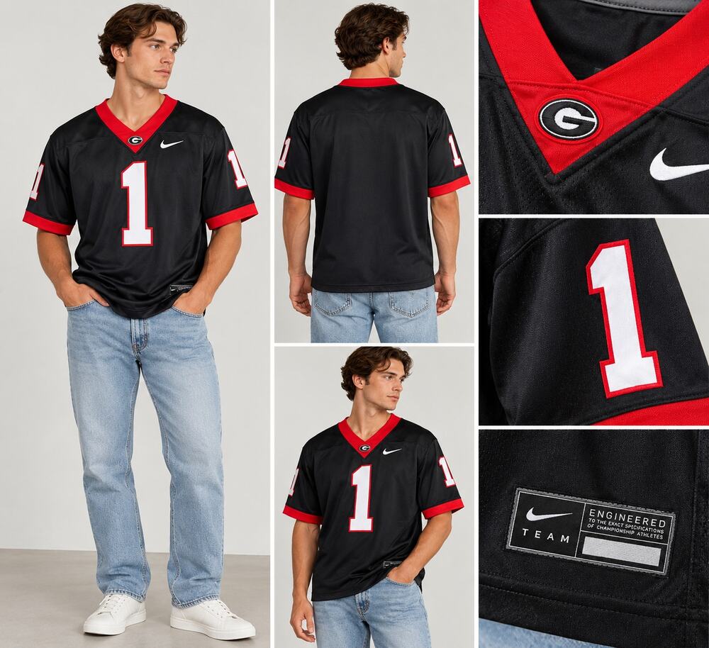 Nike Georgia Bulldogs #1 Dri-FIT Football Jersey Men’s M NWT Black Red